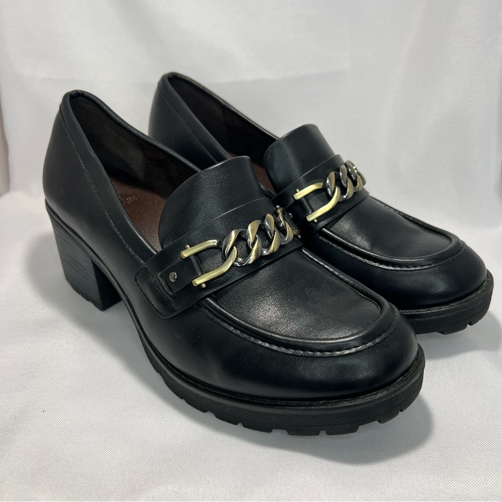 Y2k 90's Goth Academia White Mountain Chunky Platform Black Slip On Heels Sz 9